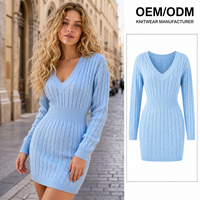 En stock, échantillon disponible, qualité contrôlée, robe pull en acrylique lavable, col en V, manches longues, mini, pour femmes, hiver