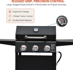 Carrito de Cocina para Exteriores, Barbacoa Móvil de 3 Quemadores a Gas, Parrilla para Picnic, Equipo de Cocina Color Negro Natural - Product Image 3