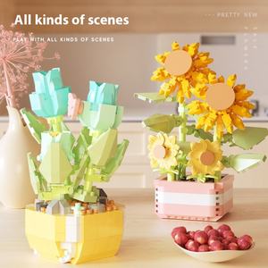 Juegos de bloques de construcción de micropartículas compatibles, modelo de flor inmortal en maceta ensamblada para niños, adornos de escritorio, juguetes para niños - Product Image 4