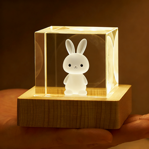 Hbl lưu niệm động vật ánh sáng ban đêm pha lê Cubes tùy chỉnh <span class=keywords><strong>Laser</strong></span> khắc <span class=keywords><strong>3D</strong></span> Pha Lê Cube chặn giấy với LED gỗ cơ sở - Product Image 4