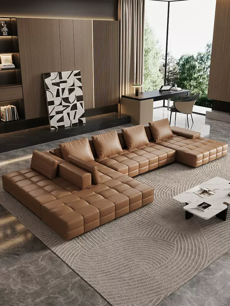 SOURCE Factory double-sided back-to-back sofa leather modern simple large house horizontal Hall Villa Island module sofas