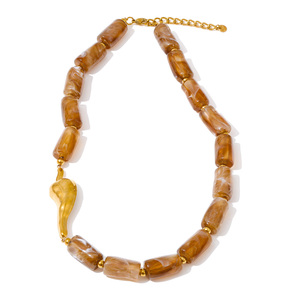 Jinyou 4107 thời trang handmade mùa thu Vòng cổ thép không gỉ Nâu nhựa hạt Chuỗi vòng cổ cho món quà trang sức - Product Image 1