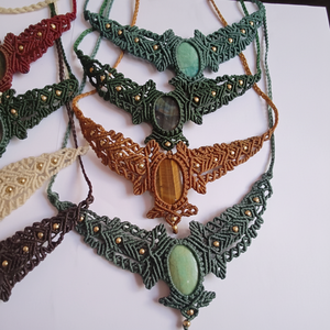 Collar de Macramé Vintage Ligero de Hilo Verde Claro con Amazonita de 12x15mm, Chapado en Plata, Ajustable, para Regalo - Product Image 1