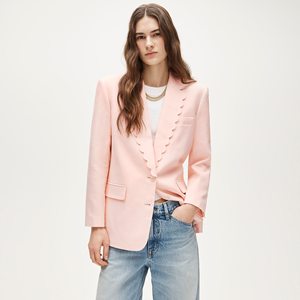 Trajes y Blazers para Mujer en Rosa Claro, Blazer Entallado con Borde Festoneado, Solapa, Cierre de un Botón y Bolsillos, para Oficina y Ropa Casual Elegante - Product Image 6
