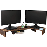 Soporte Doble para Monitor de Madera Rústica, Ajustable en Altura y Ángulo, Organizador Multifuncional para Escritorio de Oficina, Estante para Pantalla de Computadora