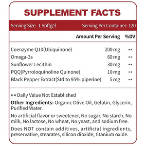 CoQ10 Ubiquinol Softgelsオメガ3サポート心臓脳健康抗酸化コエンザイムQ10ダイエットサプリメント工場 - Product Image 3