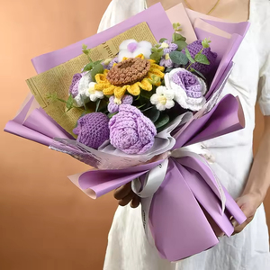Di alta qualità lavorato a mano in maglia di girasole uncinetto Bouquet fiore per il commercio all'ingrosso del regalo di natale laurea pasqua la festa della mamma - Product Image 5