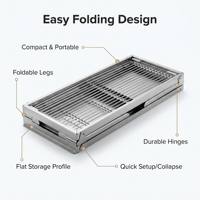 Barbecue au charbon de bois pliable en acier inoxydable, barbecue portable avec étagères latérales pour le camping en plein air, les pique-niques et le jardin