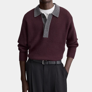 Knitwear Supplier Custom Color Block Italian-cashmere Wool Sweater <strong>Shirt</strong> Quality Knit Polo Button <strong>Collar</strong> <strong>Jumper</strong> <strong>Men</strong> - Product Image 2
