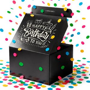 Caja <span class=keywords><strong>de</strong></span> Regalo Sorpresa con Kit <span class=keywords><strong>de</strong></span> Confeti Explosivo (Negro Premium) Feliz <span class=keywords><strong>Cumpleaños</strong></span>, Broma con Confeti que Salta 7.2x5.5x4.3 Pulgadas - Product Image 1