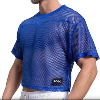 T-shirt court en maille violette pour homme, à manches courtes, respirant, transparent, col rond, décontracté, streetwear d'été