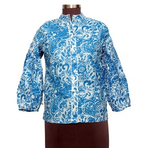 Blusa de Mujer Vintage Casual con Estampado Floral, Manga Abullonada, 100% Algodón, con Cierre de Botones, Ecológica y de Secado Rápido - Product Image 1