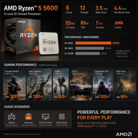 Vente en gros de processeurs AMD Ryzen 5 5600 AM4 pour ordinateur de bureau, 6 cœurs, 12 threads, processeur de jeu, en stock