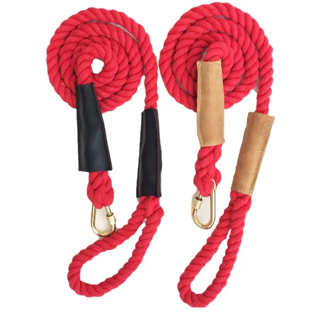 Rope Dog Leash Braided Rope Genuine Leather Collar And Leash Set High Quality Luxury Handmade Dog Products Red Colorful