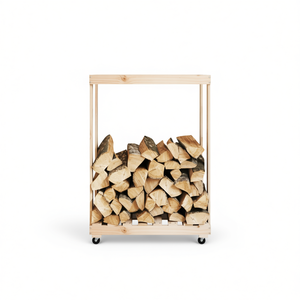 Support pour bûches en bois massif de pin 30,1x15,7x42,5 avec roulettes, meuble de salon - Product Image 1