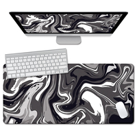 Tapis de bureau abstrait noir blanc encre vagues liquides tapis de souris de jeu étendu grand 31.5 "x 11.8" grand tapis de souris avec base antidérapante
