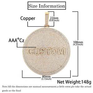 嘻哈朋克风格镀金黄铜全冰锆石饰品圆形定制字母名称魅力男士吊坠项链 - Product Image 6
