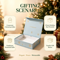Boîte cadeau magnétique bleu clair personnalisée pour Noël, avec motif flocon de neige en feuille d'or, boîte rigide à rabat pour emballage de cadeaux de Noël