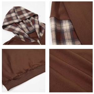 TKAN283D fabricants de vêtements personnalisé hommes mode Plaid Patchwork bloc de couleur surdimensionné décontracté 100% coton à capuche - Product Image 3