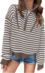 Nouvelle Arrivée Pull Long en Dentelle Douce pour Femme Automne avec Coupe Personnalisée Manches Classiques Fermeture Éclair Logo Tricoté Plat sur le Devant - Product Image 3