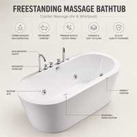 Baignoire autoportante en acrylique OEM ODM avec système de jets d'air pour spa et massage, certifiée CE, idéale pour projets hôteliers (vente en gros)