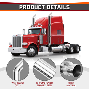 Nhà máy OEM bờ biển phía Tây 8 "Chrome thép không gỉ bán xe tải xả Stack Ống - Product Image 5