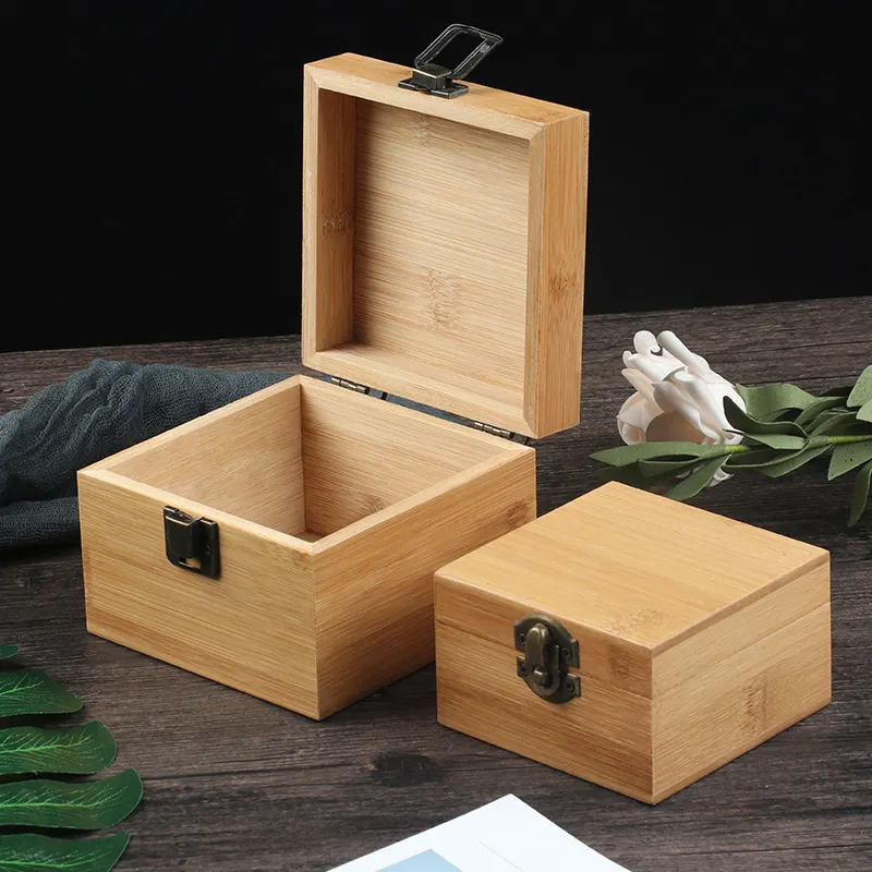 wholesale Natural Color hinged Lid unfinished crafts Custom Logo Perfume Bamboo Gift Watch Box bamboo Packaging gift box