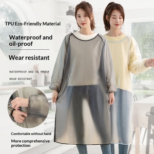<span class=keywords><strong>Delantal</strong></span> de trabajo tipo mono para <span class=keywords><strong>mujer</strong></span>, de manga larga, impermeable, resistente al aceite y al desgaste, de TPU, con diseño de chaleco invertido, para uso doméstico y de cocina, con logotipo. - Product Image 4