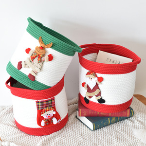 Panier de rangement de Noël en corde de coton fait main, pliable, rond, pour le rangement du linge et la décoration de la maison - Product Image 2