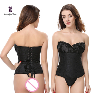 Corsetto in raso corsetto in broccato damascato con cerniera a cerniera Bustier da donna matura a forma di adulto indossa corsetti Top con etichetta privata - Product Image 6