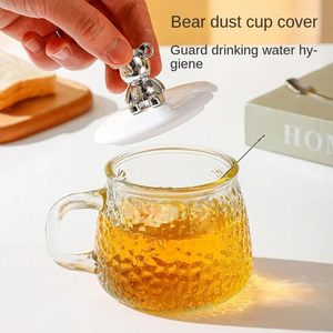 Tazas de Vidrio con Diseño de Osito, Lindas y Delicadas, con Cuchara, Pajita y Tapa, Capacidad de 350 ml, Aptas para Lavavajillas, Seguras para el Contacto con Alimentos, Opciones de Logotipo Personalizado, Regreso a Clases - Product Image 4