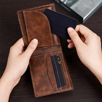 Portefeuille homme vintage en cuir microfibre, pliable, porte-cartes amovible, 2 fenêtres pour cartes d'identité, 15 emplacements pour cartes, OEM personnalisé, vente en gros