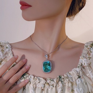 Elegant Bright Eco-friendly <b>Copper</b> Premium Bridal Jewelry Green Paraiba Cubic Zirconia Pendant Necklace for Anniversary Gift - Product Image 6