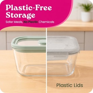 Conteneur de conservation en verre borosilicate sans BPA, compatible micro-ondes et lave-vaisselle, écologique, avec couvercle en verre pour la rentrée scolaire - Product Image 5