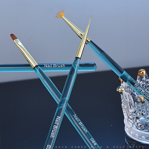 Ensemble de pinceaux à ongles en plastique bleu transparent avec manche, 6mm, 9mm, 12mm, pour liner, fleur de marguerite, ombré, éventail, ovale, rond, plat, pour gel et manucure - Product Image 4