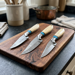 Couteau à lame fixe Drop Point en acier Damas avec manche en os, bord droit, garantie 3 ans, couteau de survie pour le camping et le bricolage - Prix abordables - Product Image 2