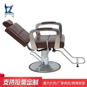 Chaise de coiffure Hongzhi en cuir marron, hydraulique, inclinable, rotation à 360 degrés, chaise de barbier à usage commercial - Product Image 3