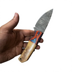 Cuchillo de hoja fija Drop Point de acero de Damasco forjado con mango de madera Pakka azul, personalizable para caza, camping y supervivencia, 23 cm, garantía de 3 años - Product Image 2