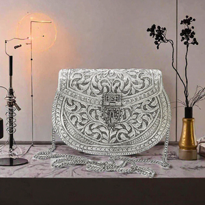 <b>Silver</b> Beaded Clutch Bag Floral Embossed <b>Handbag</b> for Wedding Party Gift - Product Image 2