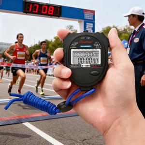 Chronomètre numérique portable professionnel, 10 mémoires, 2 rangées, minuterie sportive, étanche, 1/100S, affichage LCD de la température, entraînement de course à pied - Product Image 3
