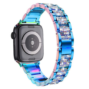 Bracelet de montre en acier inoxydable à trois perles incrustées de diamants Trendybay, fermoir pour femme, bracelet de montre pour Apple Watch Series - Product Image 2