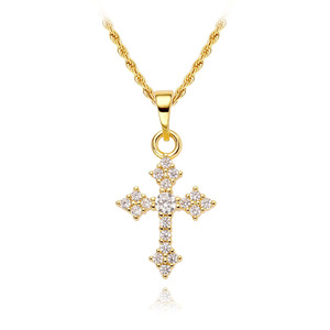 Collar con Colgante de Cruz para Mujer y Hombre, Latón Chapado en Oro de 18K, Circonita Cúbica, Joyería Religiosa Cristiana al por Mayor - Product Image 1