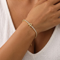 Bracelet de tennis avec initiale, en or poli, serti de zircone cubique blanche et transparente, cadeau de bijoux personnalisé
