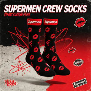Chaussettes de sport imprimées sur toute la surface de la marque <span class=keywords><strong>Supermen</strong></span>, chaussettes de sport imprimées personnalisées StreetStyle, chaussettes de mode polyvalentes pour hommes et femmes - Product Image 1
