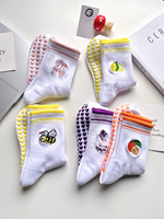 Chaussettes de yoga antidérapantes pour femmes avec broderie citron de dessin animé, en mélange de coton, pour l'entraînement, la course, le Pilates et le fitness