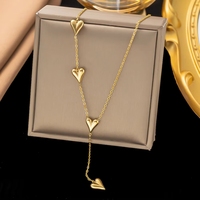 Collar de Acero Inoxidable con Colgante de Corazón Chapado en Oro para Mujer, con Certificación CE, Cadena en Forma de Y