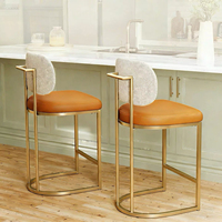 Tabourets de bar modernes à cadre en fer, dossier en tissu, siège en cuir PU, chaises de bar pour îlot de cuisine, base en métal