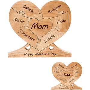 Personalizzato cedro arte popolare cuore Puzzle scrivania decorazione blocco di <span class=keywords><strong>legno</strong></span> targa con 1-12 nome incisa <span class=keywords><strong>tavolo</strong></span> <span class=keywords><strong>in</strong></span> <span class=keywords><strong>legno</strong></span> segni - Product Image 2