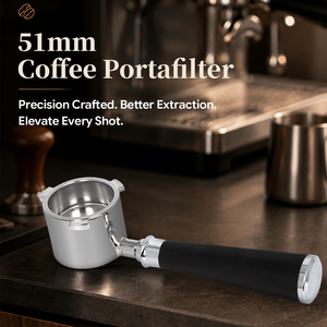 Porte-filtre à expresso de 51 mm sans fond avec poignée en bois, panier filtrant en acier inoxydable poli, fabrication de précision pour barista à domicile - Product Image 2