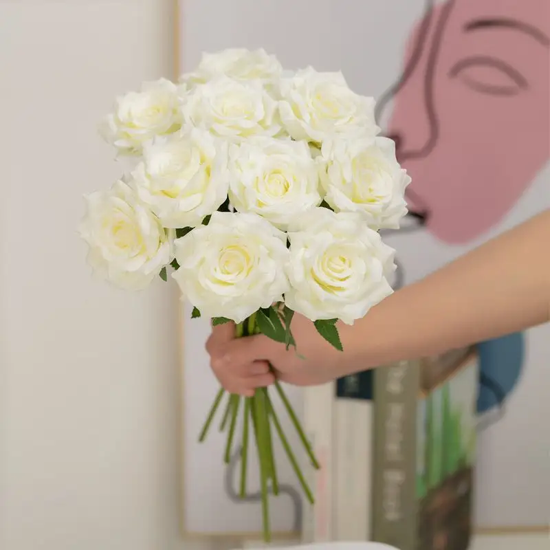 Großhandel blumenstrauß Seidenstrauß künstliche Blumen rote weiße Rosenblumen für Zuhause Hochzeit dekorative Blumen
